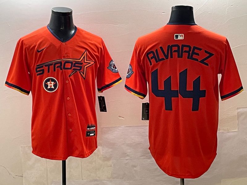 Men Houston Astros #44 Alvarez Orange Three generations Joint Name 2025 Nike MLB Jersey style 1